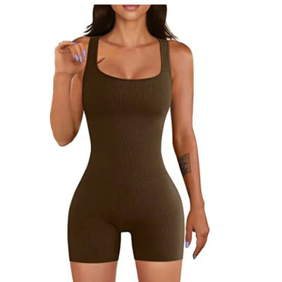 Romper Jumpsuit Damen | Figurbetonend & Elastisch | Ärmelos mit Eck-Dekolleté | Viele Farben