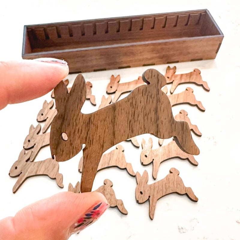Holz Garnspulen Set | 15 Hasen Spulen + Organizer-Box | Stickgarn Aufbewahrung