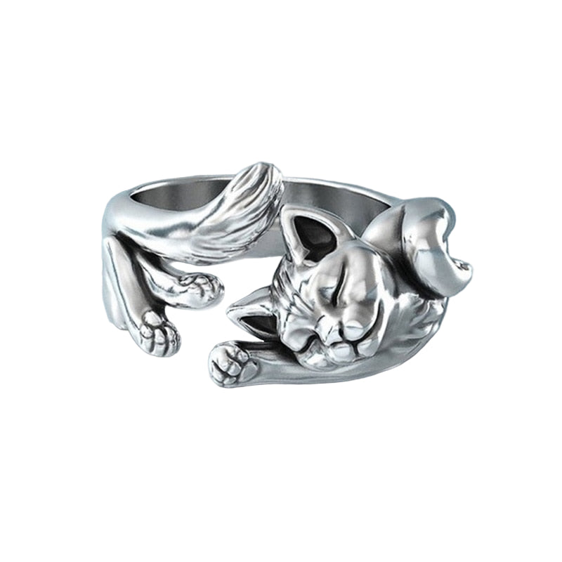 Damen Ring im Vintage-Chic | Katzen Knuckelring im Tiermotiv | Modischer Unisex Schmuck aus Zinklegierung | Party & Alltag