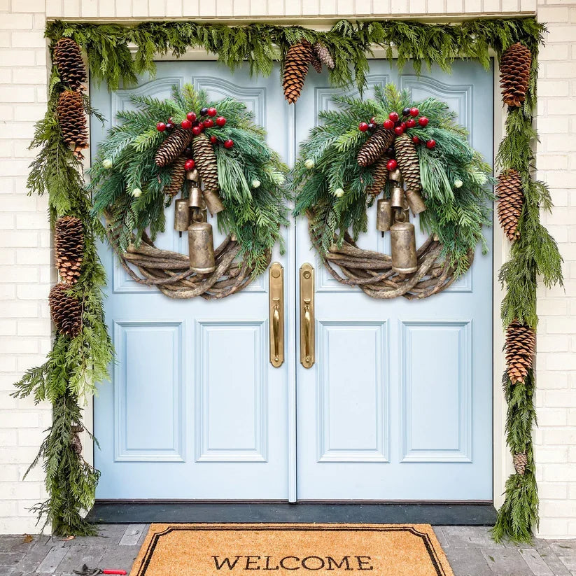 Boho Weihnachtskranz mit Glocken | Tür- & Wanddekoration | Handgefertigt