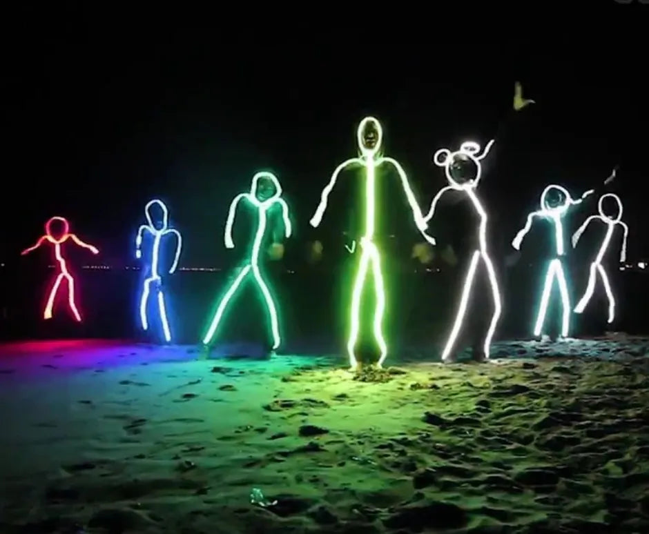 LED Strichfiguren Anzug | Leuchtkostüm für Party, Festival & Halloween | Wiederaufladbar | Fluoreszierend Grün