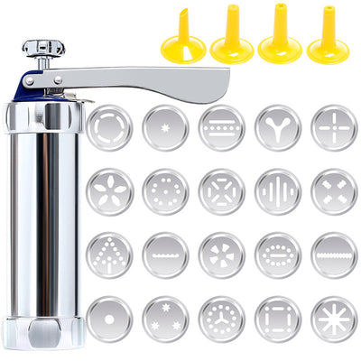 Kekspresse Set aus Aluminium | 20 Formen & 4 Düsen | Einstellbare Größe | Einfach zu Reinigen