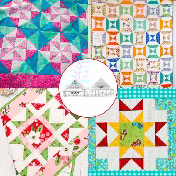 Patchwork Lineal 90° Doppelstreifen | Präzises Quilten | Zuschneiden von Dreiecken & Trapezen