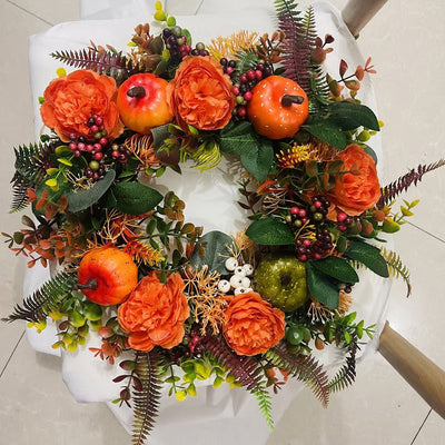 Türkranz Herbst | Handgefertigt | Pfingstrosen & Kürbis Design | Für Innen & Außen