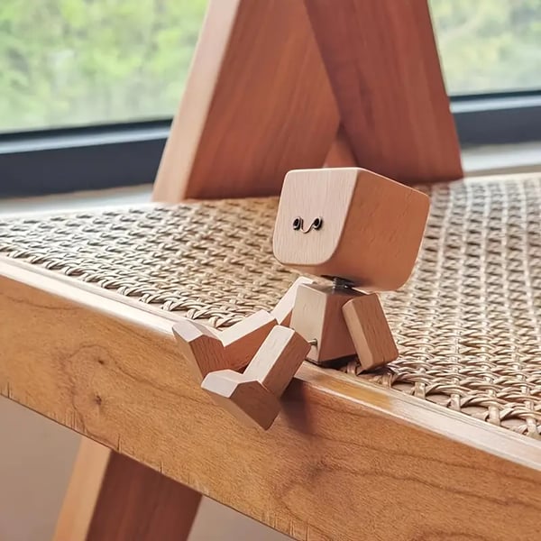 Holzfigur | Handgefertigtes Wackel-Dekoobjekt | 12 magnetische Gesichtsausdrücke | Auto & Schreibtisch