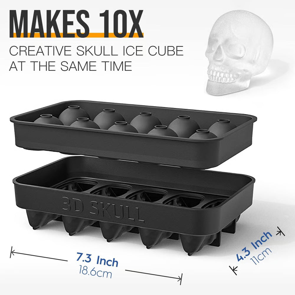 Halloween Eiswürfelform Schädel | 3D Silikonform | Mit Deckel & Trichter