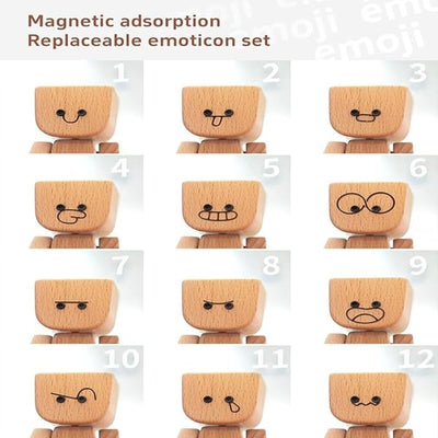 Holzfigur | Handgefertigtes Wackel-Dekoobjekt | 12 magnetische Gesichtsausdrücke | Auto & Schreibtisch