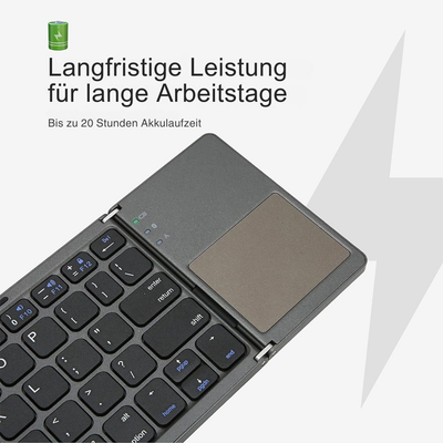 Mini Bluetooth Tastatur faltbar | Kompakt & Leicht mit Touchpad | 20h Akku | Für Windows, Mac, Android & iOS