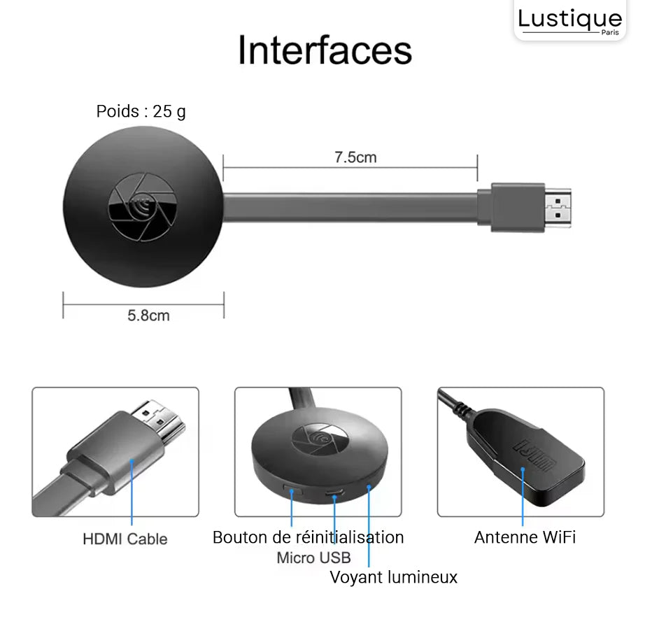HDMI WiFi Projektor | Tragbarer Screen Mirroring Adapter | 1080P Full HD | Für iOS, Android & Windows