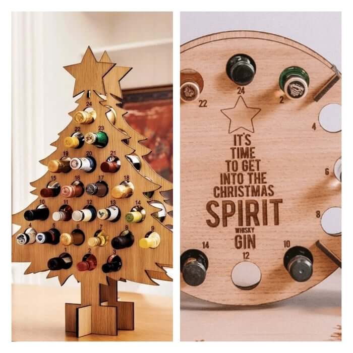 Adventskalender Holz | Weihnachtsbaum Form | Befüllbar mit Bier, Wein & Mini-Flaschen