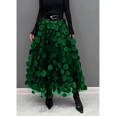 Damen Vintage Gepunkteter Maxi Rock | Hochtailliert