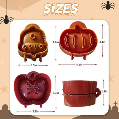 Halloween Gebäckpresse Set | 3 Formen Kürbis, Apfel & Eichel | Ausstecher & Teigpresse