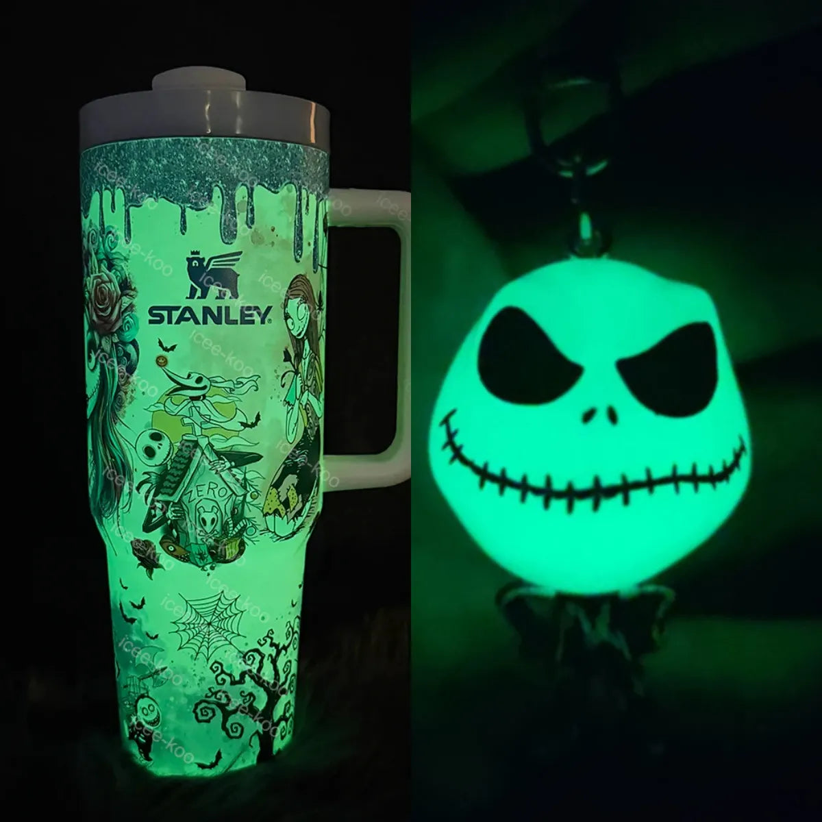 Leuchtender Tumbler Jack & Sally | Leuchtender Becher 1200 ml | Isoliert & Doppelwandig | Halloween & Weihnachts Edition