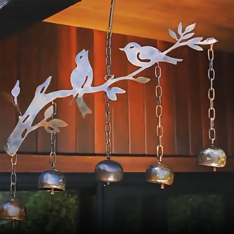 Vogel Windspiel | Handgefertigtes Design mit Glocken | Eisen, wetterfest | Sanfte Klänge für Garten & Balkon