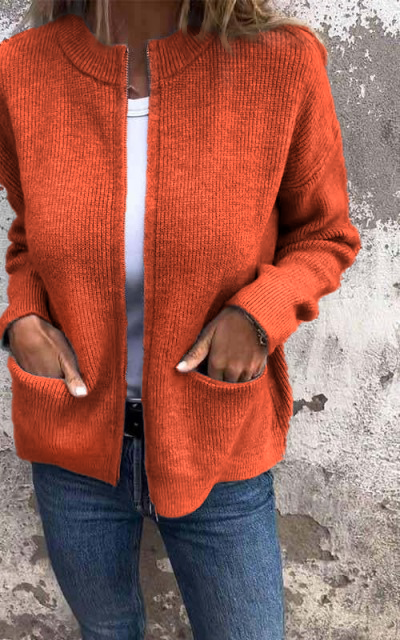 Damen Strickjacke | Rundhalsausschnitt & Reißverschluss | Weiche Baumwolle