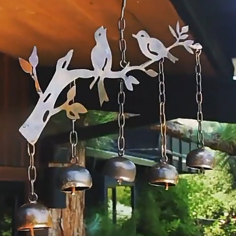 Vogel Windspiel | Handgefertigtes Design mit Glocken | Eisen, wetterfest | Sanfte Klänge für Garten & Balkon