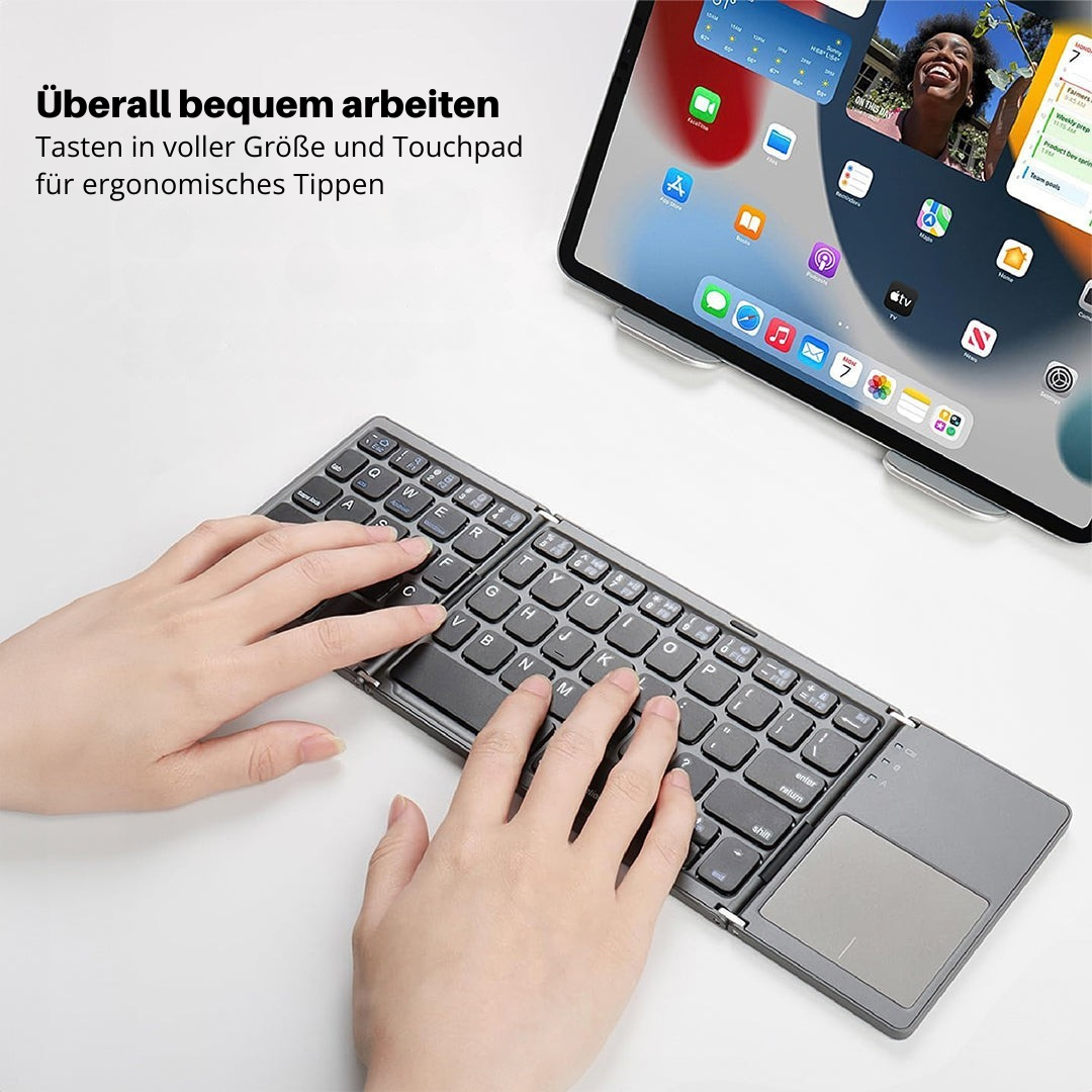 Mini Bluetooth Tastatur faltbar | Kompakt & Leicht mit Touchpad | 20h Akku | Für Windows, Mac, Android & iOS