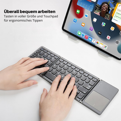 Mini Bluetooth Tastatur faltbar | Kompakt & Leicht mit Touchpad | 20h Akku | Für Windows, Mac, Android & iOS