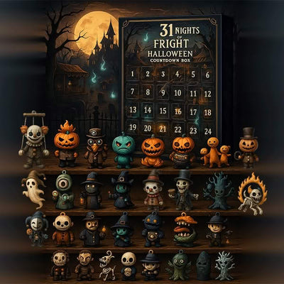 Halloween Rückwärtszähler Kiste | 31 Nächte des Gruselns | Adventskalender mit 31 Überraschungen | Figuren, Anhänger & Deko