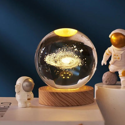 3D Kristallkugel Sonnensystem | Lasergravur | Optional mit LED-Lichtbasis & Geschenkbox