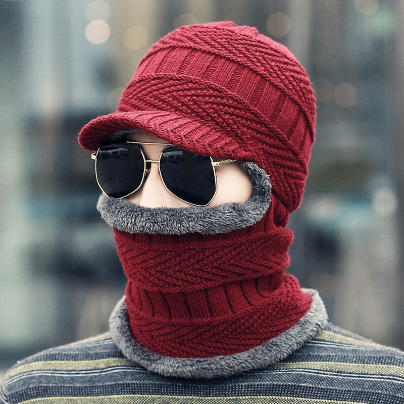 Winter Beanie mit Maske | Verdickt & Gefüttert | Strickmütze mit Nackenschutz