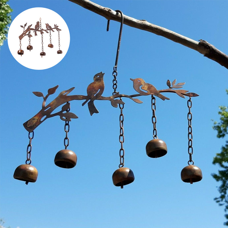 Vogel Windspiel | Handgefertigtes Design mit Glocken | Eisen, wetterfest | Sanfte Klänge für Garten & Balkon