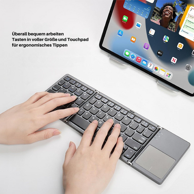 Mini Bluetooth Tastatur faltbar | Kompakt & Leicht mit Touchpad | 20h Akku | Für Windows, Mac, Android & iOS