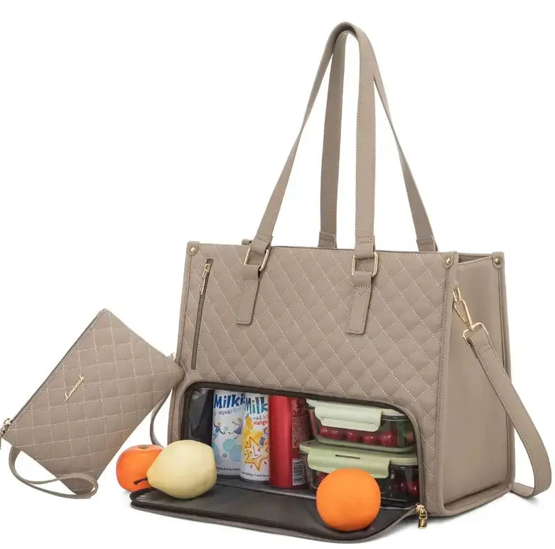 2-in-1 Isolierte Handtasche | Laptop- & Lunch-Tasche in einem | Mit Thermofach & Extra-Tasche | Wasserabweisend & Stylisch