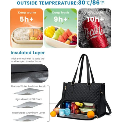 2-in-1 Isolierte Handtasche | Laptop- & Lunch-Tasche in einem | Mit Thermofach & Extra-Tasche | Wasserabweisend & Stylisch