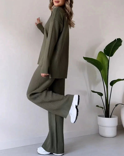 Damen Strick Zweiteiler | Pullover & Rock mit Schlitz | Bequem & Elegant | Für Frühling, Herbst & Winter