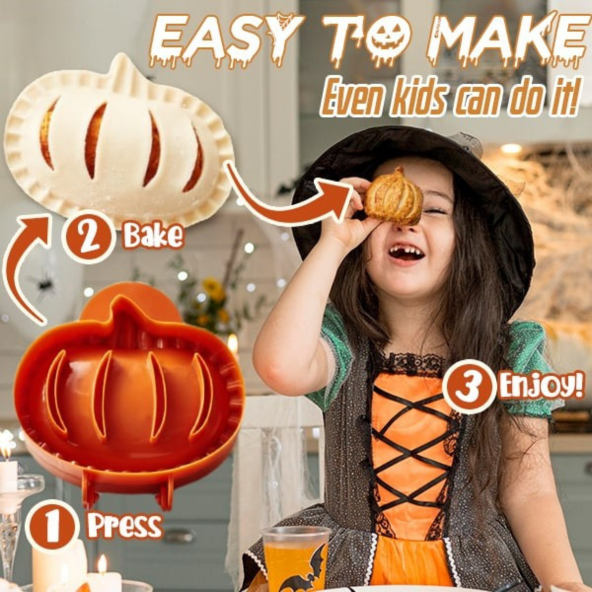Halloween Gebäckpresse Set | 3 Formen Kürbis, Apfel & Eichel | Ausstecher & Teigpresse