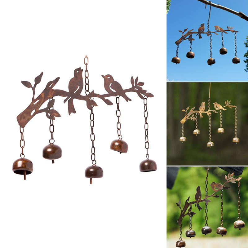 Vogel Windspiel | Handgefertigtes Design mit Glocken | Eisen, wetterfest | Sanfte Klänge für Garten & Balkon
