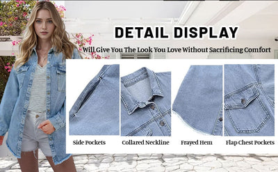 Damen Jeansjacke im Straßenstil | Design mit rohem, aufgerissenem Rand | Mehrere Taschen | Baumwollmix