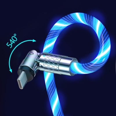 Schnellladekabel mit LED-Lichteffekt | 540° drehbarer Stecker | USB Kabel mit Schnellladung
