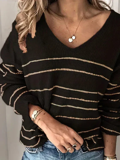 Luna - Gestreiftes V-Ausschnitt-Shirt für die Trendige Frau
