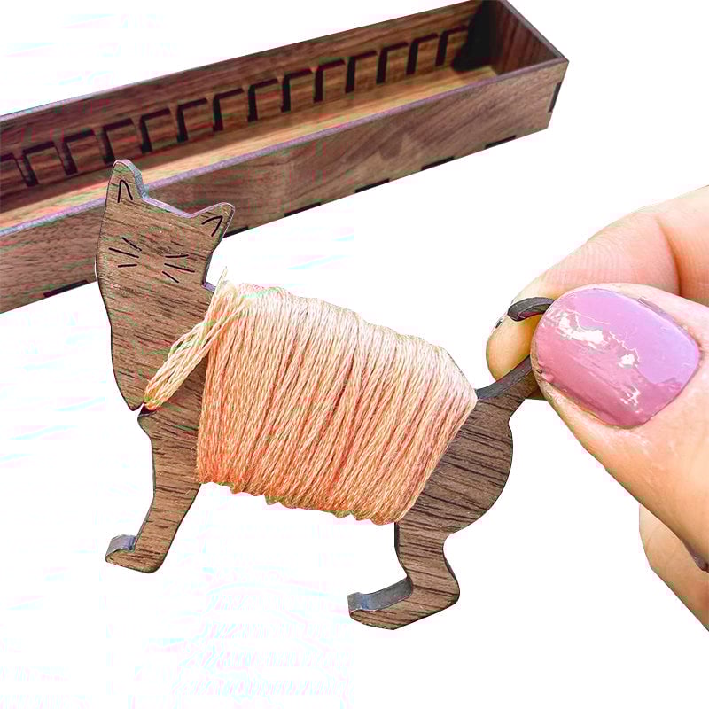 Holz Garnspulen Set | 15 Hasen Spulen + Organizer-Box | Stickgarn Aufbewahrung