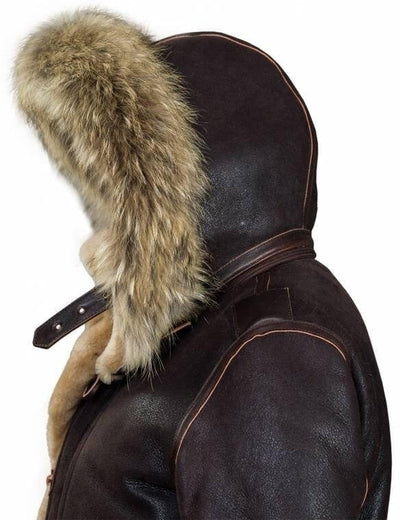 Herren Parka B-7 | Lammfell | Abnehmbare Kapuze mit Waschbärfell | Winterjacke