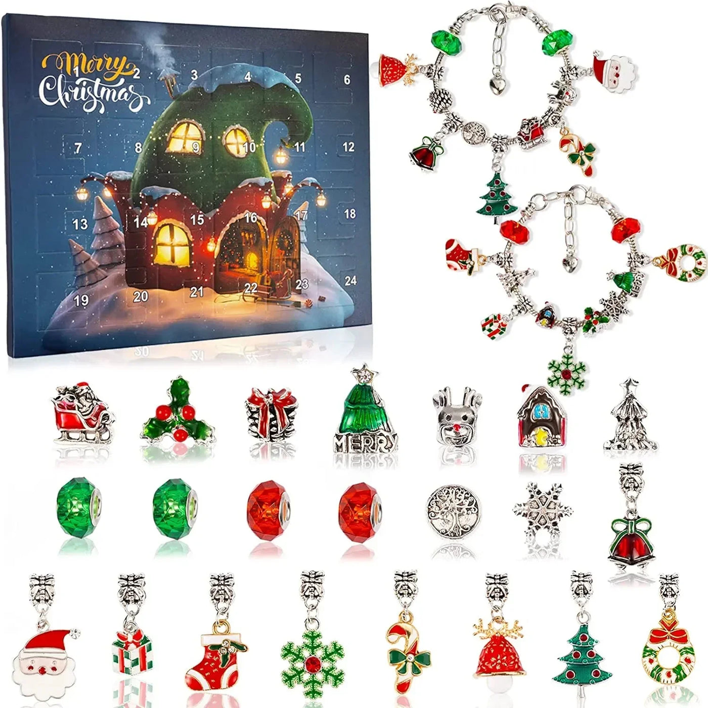 Adventskalender Schmuckset | DIY Weihnachts-Armband mit 24 Anhängern | Festliche Countdown-Idee