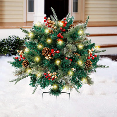 Weihnachtliche Urnen-Deko mit LED-Lichtern | Realistische Tannenzweige & Beeren | Innen- und Außenbereich
