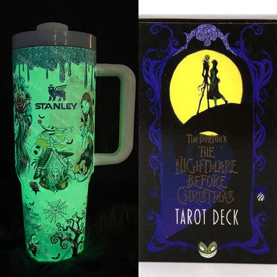 Leuchtender Tumbler Jack & Sally | Leuchtender Becher 1200 ml | Isoliert & Doppelwandig | Halloween & Weihnachts Edition