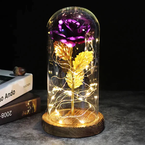 Galaxie für immer Rose Lampe | Ewige Rose im Glasdom | LED Deko Lampe | Symbol für Liebe & Zeitlose Schönheit