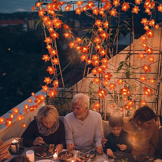 LED Ahornblatt-Lichterkette | Warmweißes Licht | USB & Batteriebetrieb | Herbstdeko Innen & Außen