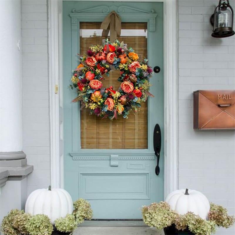 Türkranz Herbst | Handgefertigt | Pfingstrosen & Kürbis Design | Für Innen & Außen