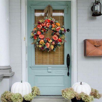 Türkranz Herbst | Handgefertigt | Pfingstrosen & Kürbis Design | Für Innen & Außen