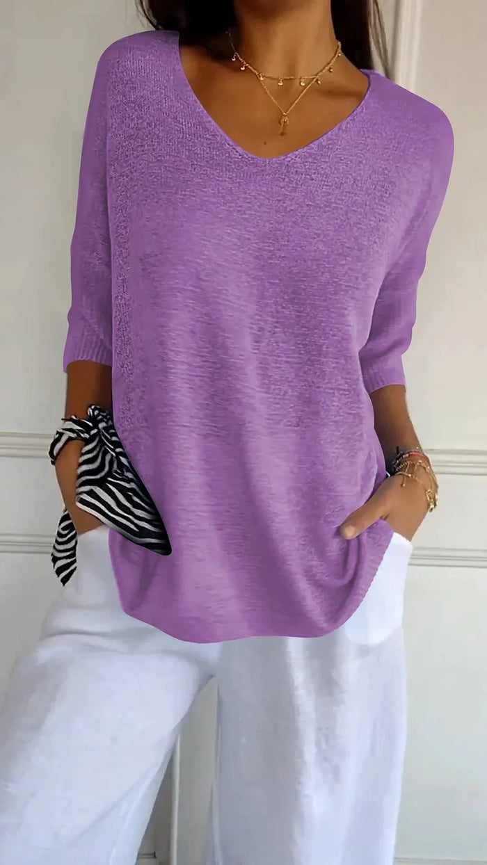 Stricktop Mit V Ausschnitt Für Damen | 3/4 Ärmel