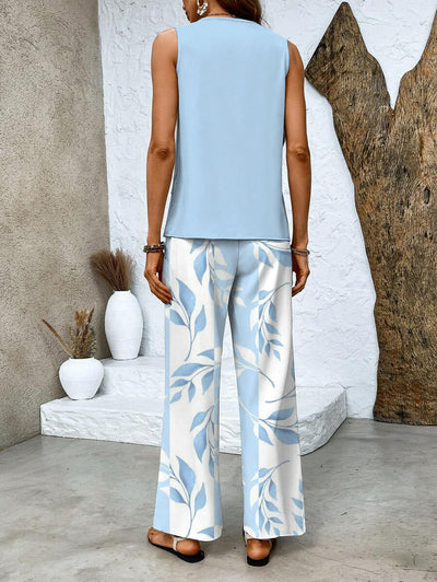 Zweiteiliges Ärmelloses Damenoberteil Und Gerade Geschnittene Hose | Chic