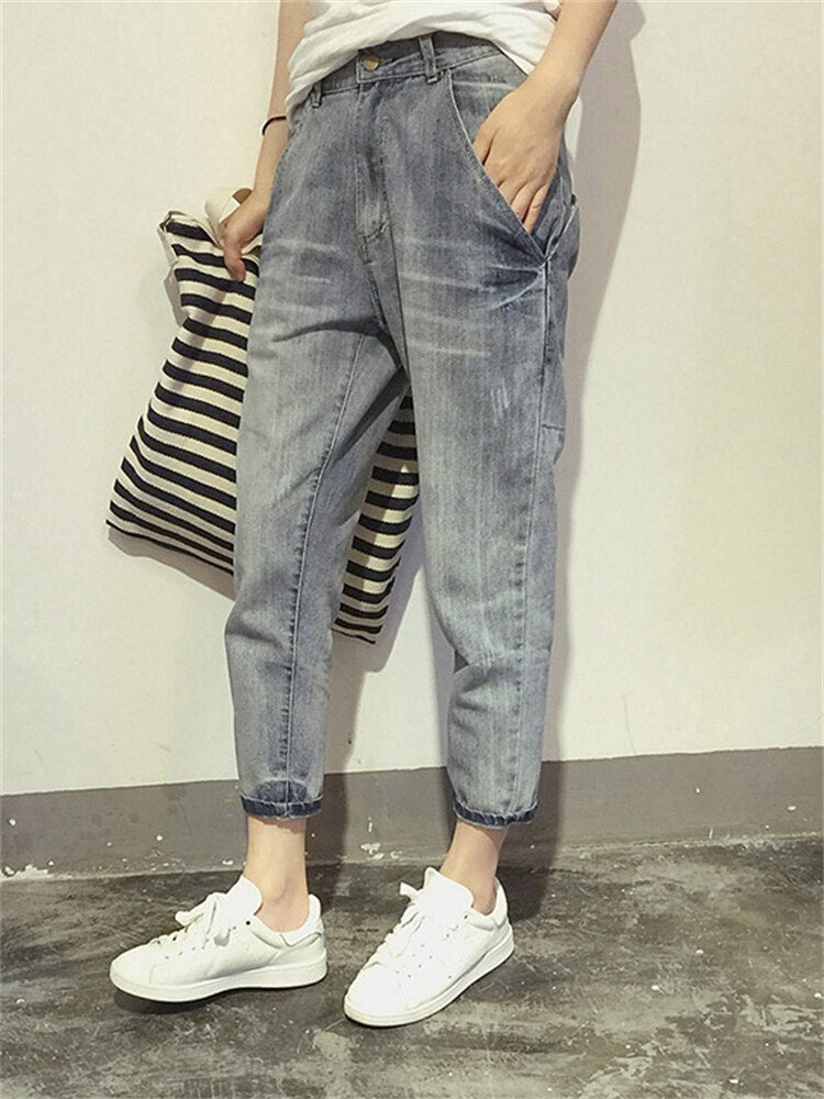 Graue Verkürzte Jeans Für Damen | Verwaschen