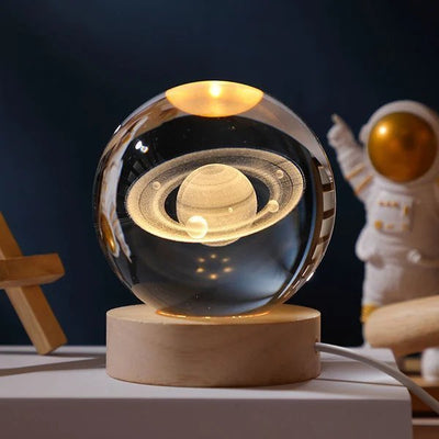 3D Kristallkugel Sonnensystem | Lasergravur | Optional mit LED-Lichtbasis & Geschenkbox