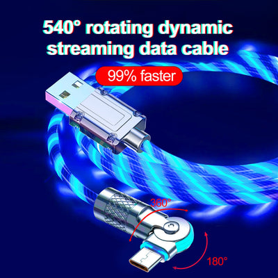 Schnellladekabel mit LED-Lichteffekt | 540° drehbarer Stecker | USB Kabel mit Schnellladung