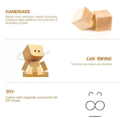 Holzfigur | Handgefertigtes Wackel-Dekoobjekt | 12 magnetische Gesichtsausdrücke | Auto & Schreibtisch
